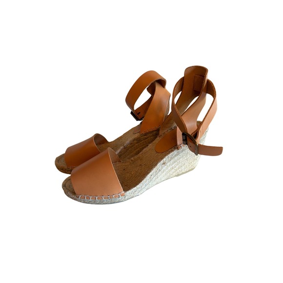 J.Crew Shoes - J.Crew Wedge Sandals Tan Leather C4755 Espadrille Ankle Strap Women 10 High Heel